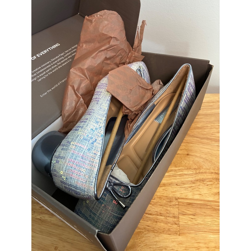 Franco Sarto Natalia2 Light Blue Sequin Tweed Block Heel Bow Pumps 9M - Picture 10 of 16